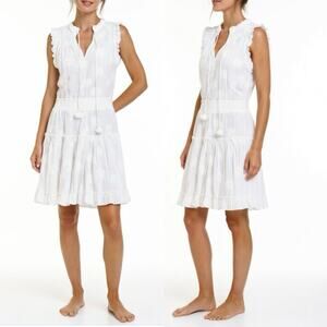 Dear John Tiered cotton eyelet Mini dress White Sz Small Minimalist Coastal Boho